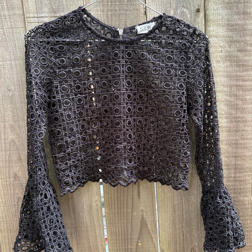 Black Bell Sleeve Crop Blouse